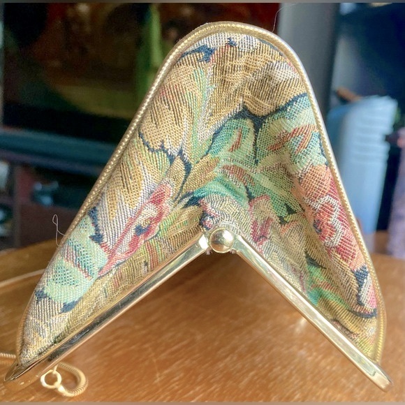 Vintage 1960s H1 Earth Tone Floral Tapestry Mrs. Maisel style Clutch Handbag - Picture 4 of 7